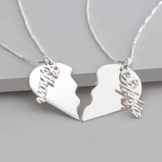 Broken Heart Couple Name Necklace - 30% OFF-Rose Gold / Box Chain