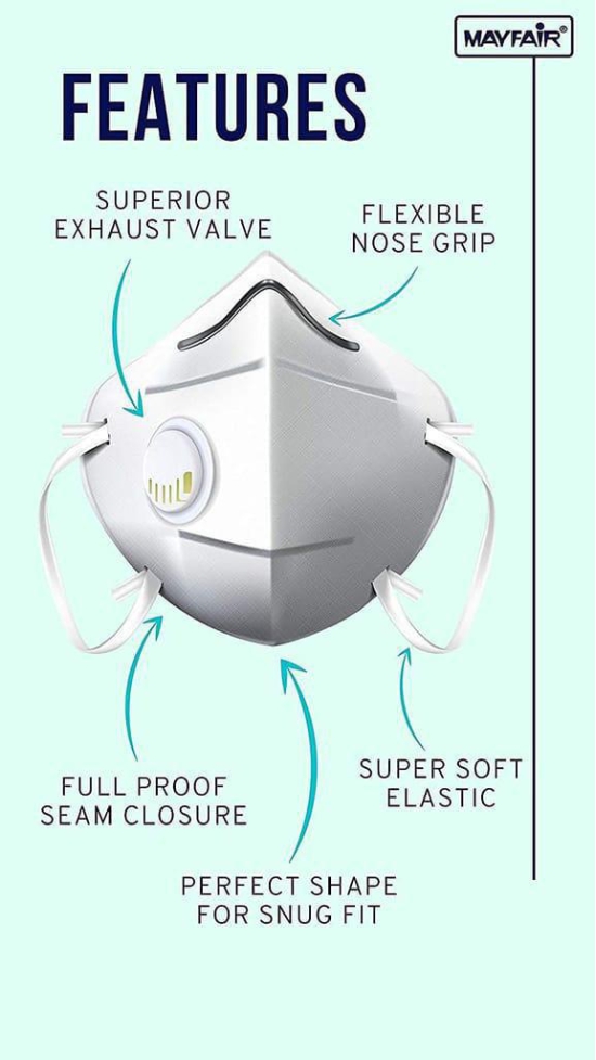 Mayfair N95 Masks Soft Nose Sponge -UV Sterilized 5 Layer Face Masks with 95% filtration -White (Pack of 10, Ear Loop)