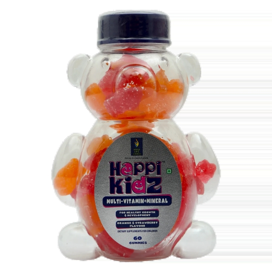 Happi Kidz Multivitamin Gummies For Kids - (60 Count Gummy Bears) - with 16 essential vitamins and minerals - Supports Growth and Immunity -Orange & Strawberry - Children above 2 years - British 