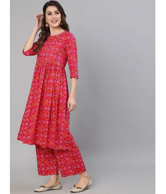 Antaran - Pink Cotton Women''s A-line Kurti ( Pack of 1 ) - None