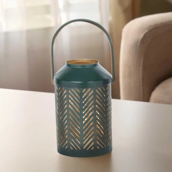 Jaali Leaf Metal Lantern Green