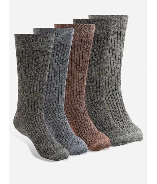 Texlon Woollen Mens Self Design Multicolor Mid Length Socks ( Pack of 5 ) - Multicolor