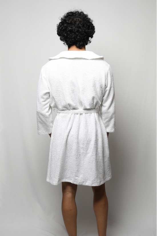 Towel material bathrobe - knee length-White / XXL