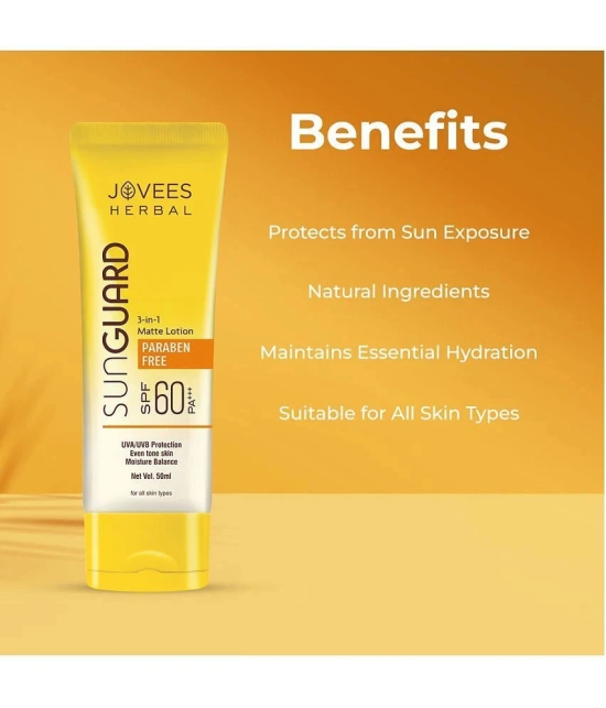 Jovees Herbal Sun Guard Lotion SPF 60 PA+++ 3 in 1 Matte Lotion Even Tone Skin 50ml (Pack of 2)