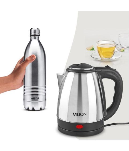 Milton Combo Set Go Electro 1.2 Ltrs Electric Kettle and Duo DLX 1 Ltr- Silver Thermosteel Hot or Cold Stainless Steel Water Bottle