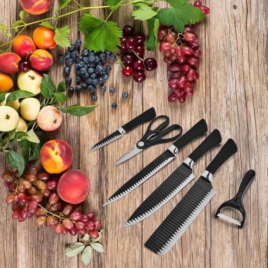 Professional Kitchen Knife Set with Block - 6 Piece Set - Includes Chefs Knife, Slicing Knife, Utility Knife, Paring Knife, and Kitchen Scissors