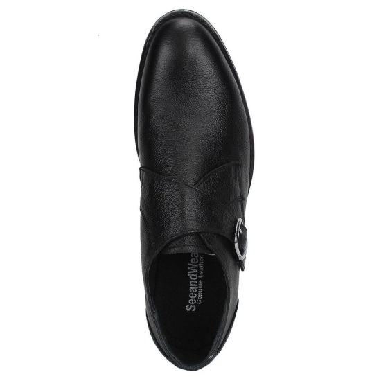 SeeandWear Monk Shoes for Men. Single Strap Black Genuine Leather Formal Shoe.