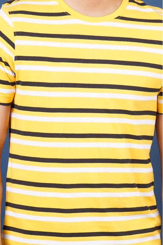 Mens Yellow Striped Crew Neck T-Shirt