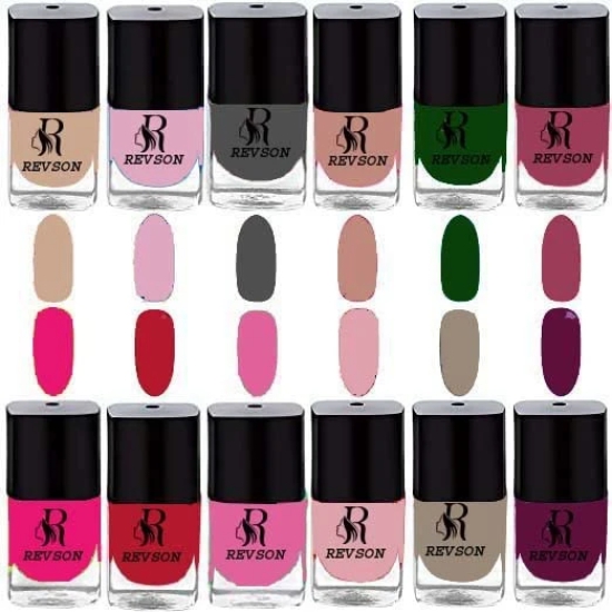 Revson Nail Lacquer | 6 ml | Long-Lasting, Glossy Nail Polish | Fast Drying, Chip Resistant For Women (Pack of 12)(M-jassy222)