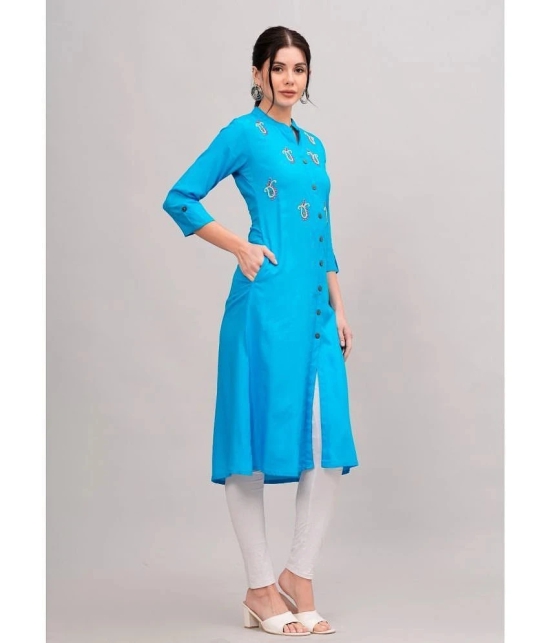 MAUKA Rayon Embellished Front Slit Womens Kurti - Blue ( Pack of 1 ) - None