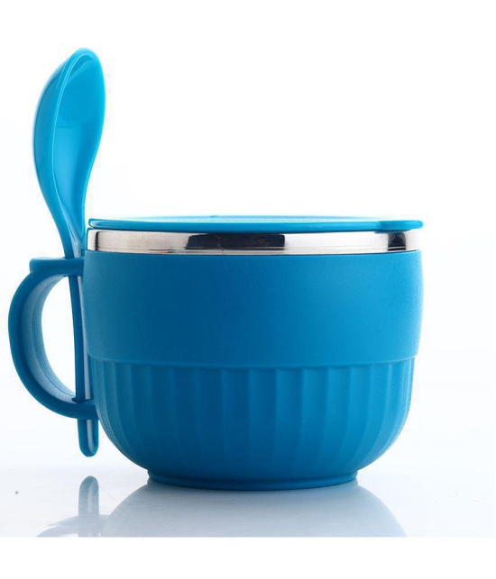 HOMETALES - PET Soup Bowl with Spoon & Folk, Pack of 2 (650 ml Each), Blue - Blue