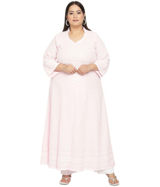 Queenley - Pink Cotton Womens Flared Kurti ( Pack of 1 ) - None