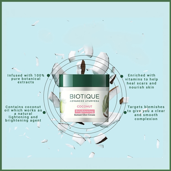 BIOTIQUE Brightening Instant Glow Cream - Coconut, For All Skin Type, 50 g Carton