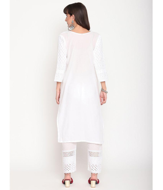 Queenley - White Cotton Womens Straight Kurti ( Pack of 1 ) - M