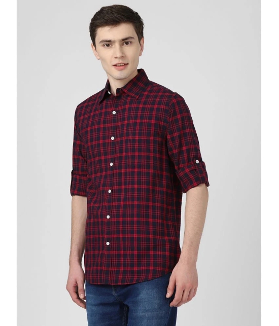 UrbanMark Men 100% Cotton Full Sleeves Regular Fit Check Casual Shirt-Red & Navy - None