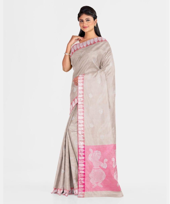 Handwoven Beige Pink Silk Saree