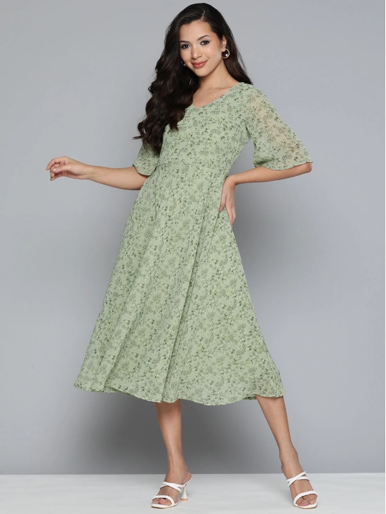 Jompers Floral Georgette A-Line Midi Dress-XXL / Green