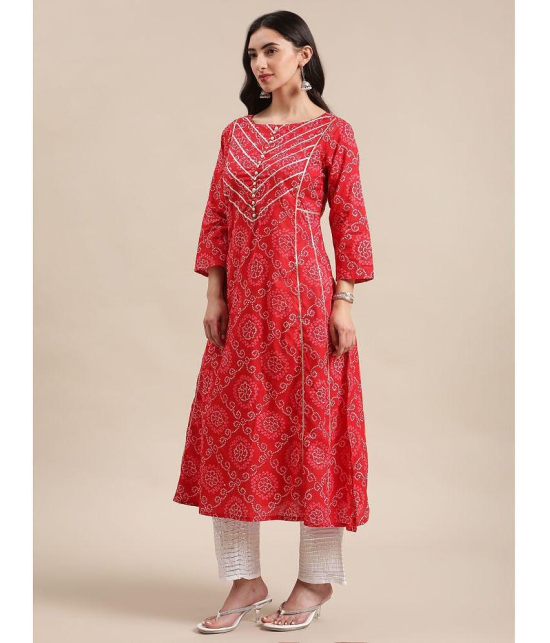 Varanga Cotton Printed Flared Womens Kurti - Red ( Pack of 1 ) - None