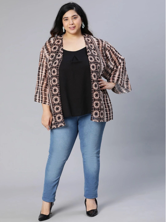 Oxolloxo Women Plus Size Printed Open Front Shrug