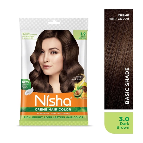 Nisha Creme Hair Color Dark Brown 40g Pack of 6, Permanent Hair Color for Women Men, No Ammonia, 100% Grey Coverage