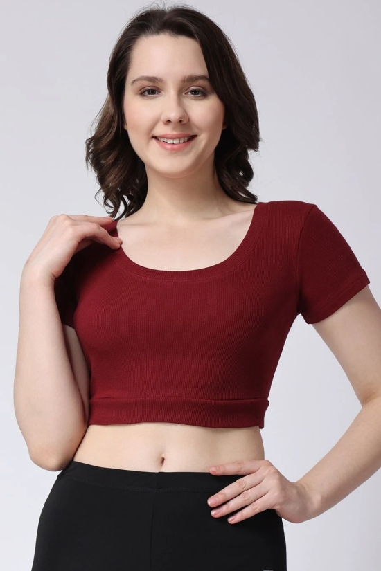 Womens Maroon Gym Half Sleeves Crop Tank Top-XXL / Maroon