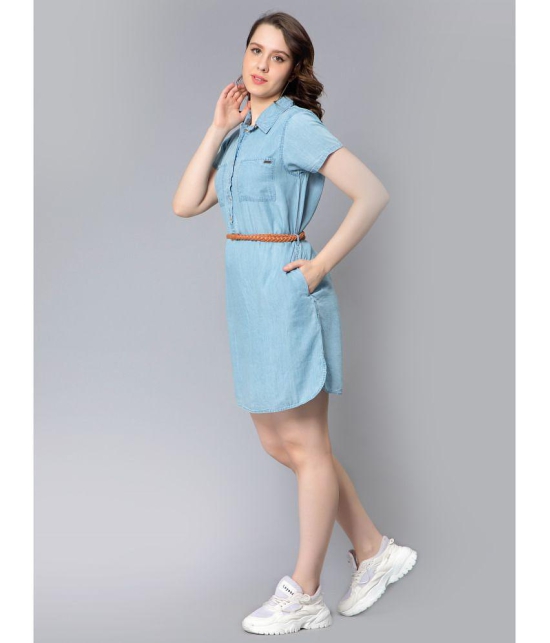 NUEVOSDAMAS Denim Solid Knee Length Womens Shirt Dress - Light Blue ( Pack of 1 ) - None