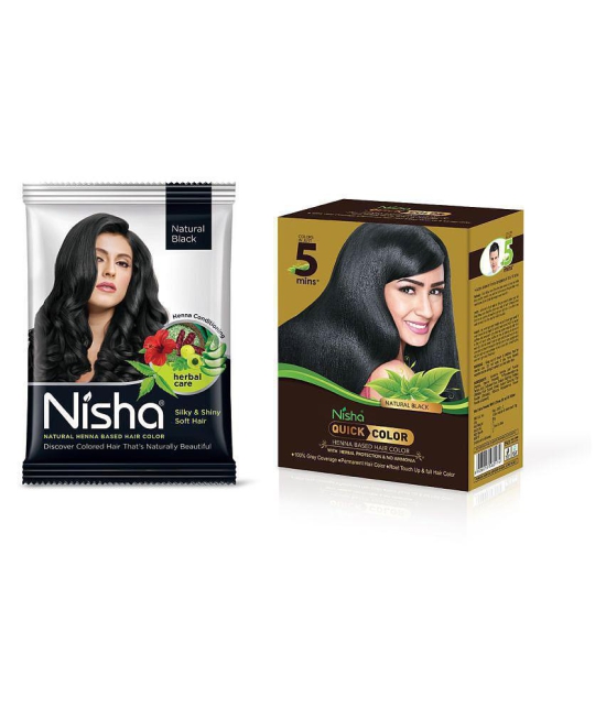 Nisha Quick 60gm Comes with Natural Based Permanent Hair Color Henna Powder Black each sachet 10 g