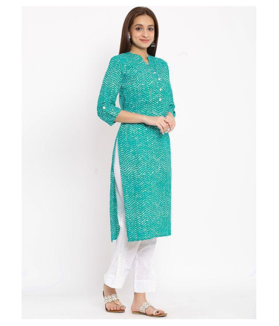 FabbibaPrints - Green Cotton Womens Straight Kurti - L