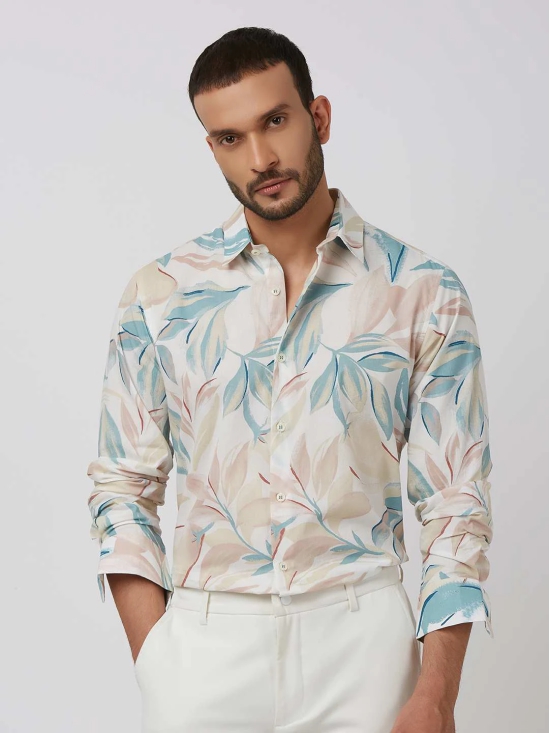 Multicolour Leaf Print Slim Fit Casual Shirt