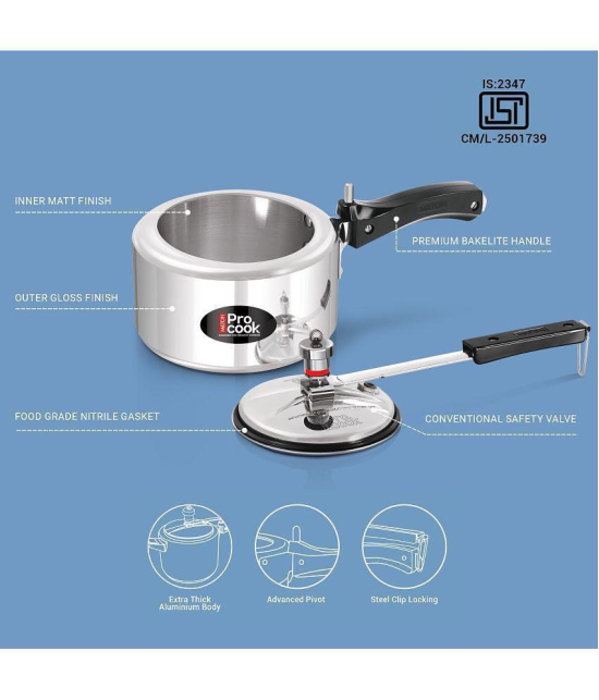 Milton Pro Cook Aluminium Induction Pressure Cooker With Inner Lid, 2 litre, Silver