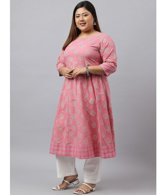 XL LOVE By janasya Cotton Printed Anarkali Womens Kurti - Pink ( Pack of 1 ) - None