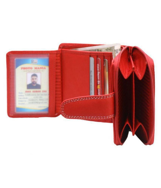 Tough Women Red Genuine Leather Wallet - Regular Size (11 Card Slots) - Red