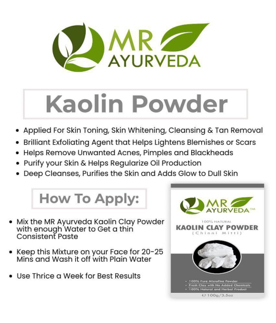 MR Ayurveda Kaolin Clay Powder for Skin Whitening Face Pack Masks 100 gm