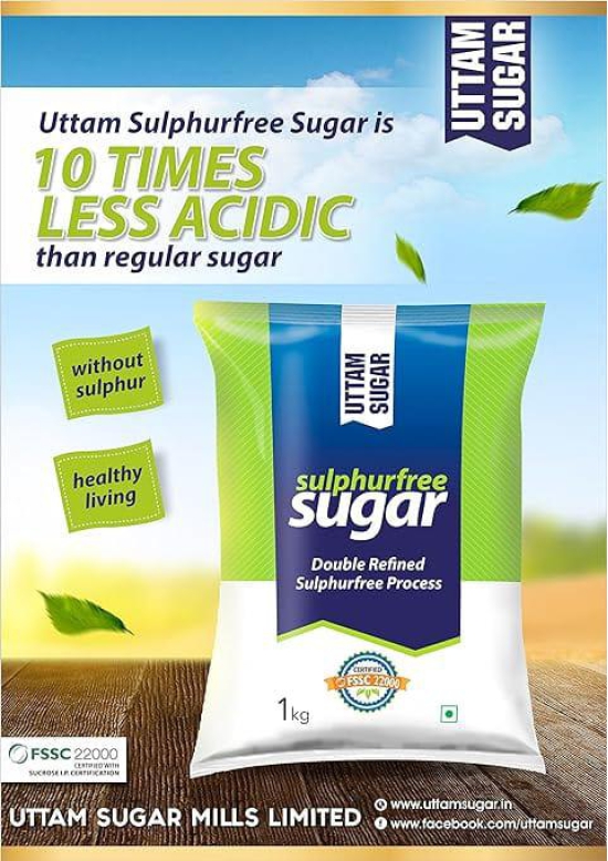 Uttam Sugar | Sulphurless Sugar | White Crystal Sugar | 1 Kg Pack