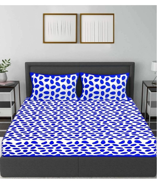 FrionKandy Living Cotton Abstract Double Bedsheet with 2 Pillow Covers - Blue - Blue