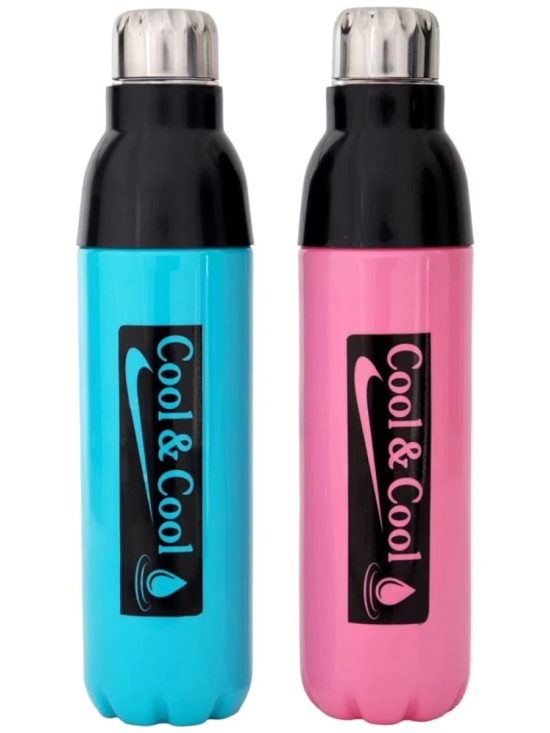 LAZYWINDOW Cool & Cool 1000ml Pink & Sky Blue Water Bottle Blue Plastic Water Bottle 1000 mL ( Set of 2 ) - Blue