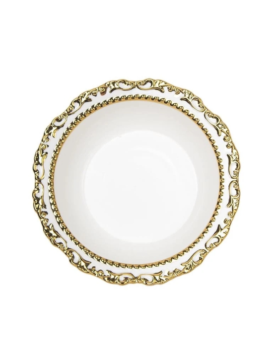 Golden Edge Glazed White Ceramic Dish