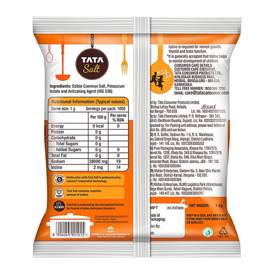 Tata Salt Vacuum Evaporated Iodised Salt - Helps Mental Development, 1 Kg Pouch