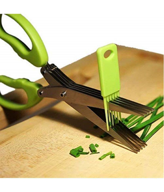 Multi-Function 5 Blade Vegetable Stainless Steel Herbs Scissor - Durable, Time-Saving Kitchen Cutting Tool - Color May Vary