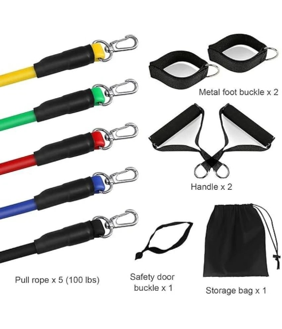 Resistance Bands 11 pcs Set, Stretching and Exercise, Toning Tube kit with Door Anchor, Foam Handles, Leg Ankle Strap and Carry Bag and Box Packaging for Men and Women Workout, Pack of 1 - M