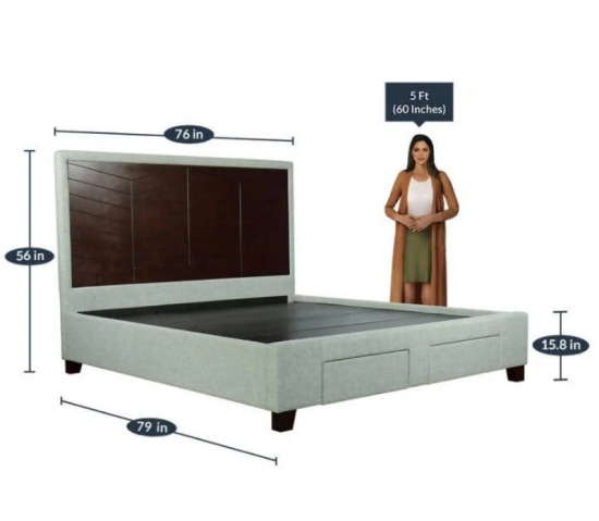 King Size Bed with Storage in Grey Color-Grey