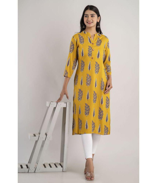 MAUKA - Yellow Rayon Womens Straight Kurti ( Pack of 1 ) - None