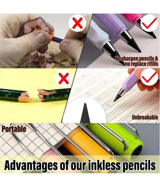 Everlasting Pencil Unlimited Inkless Pencil,Reusable Everlasting Pen with Eraser Nibs,Erasable Infinite Pens for Student Artist Writing Drawing pack of 2