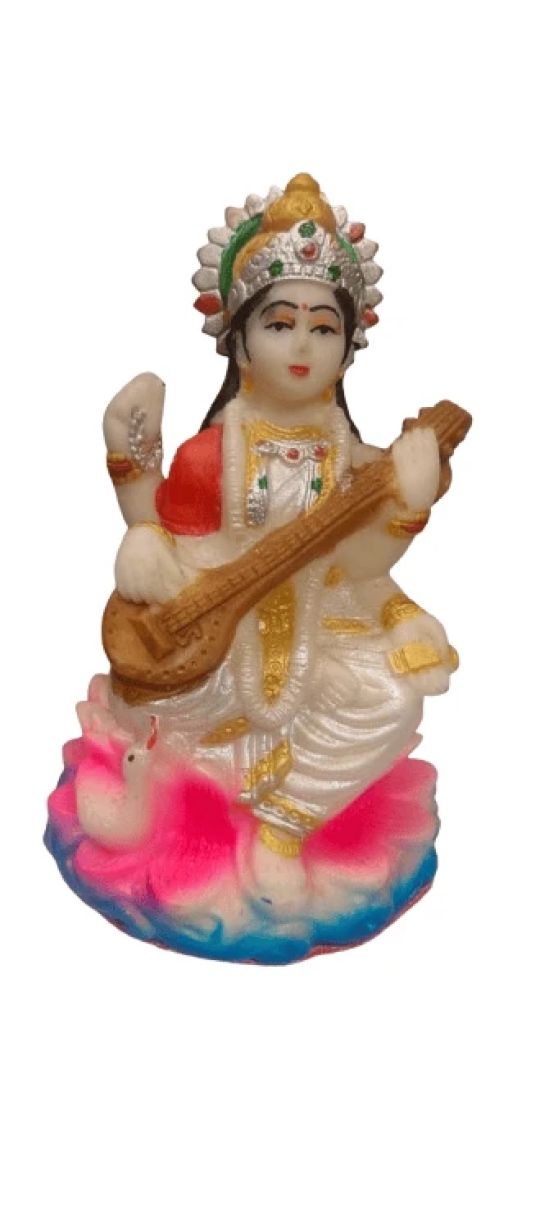 Goddess Saraswati Idol Playing Veena Sculpture