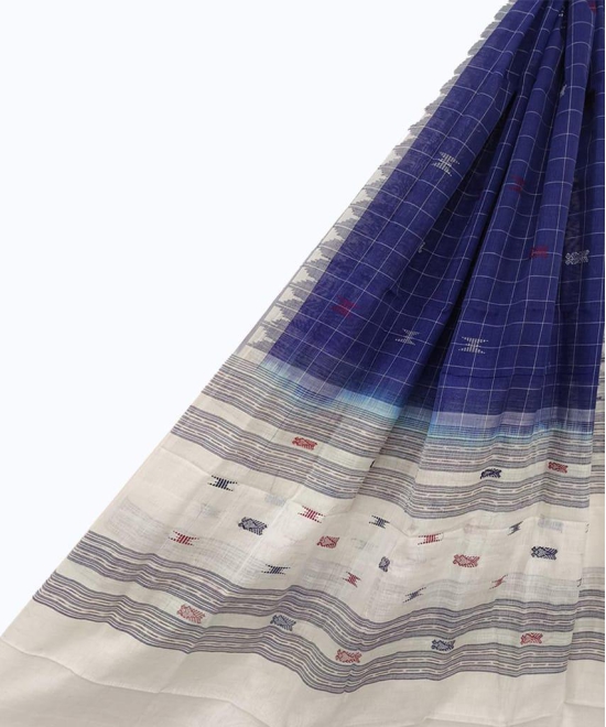 Blue White Sambalpuri Handwoven Single Ikat Cotton Dupatta