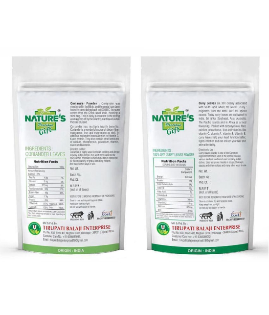 Natures Gift Spinach Powder, Coriander Powder, Curry Powder & Mint Powder - 100 GM Each Powder 100 gm Pack of 4