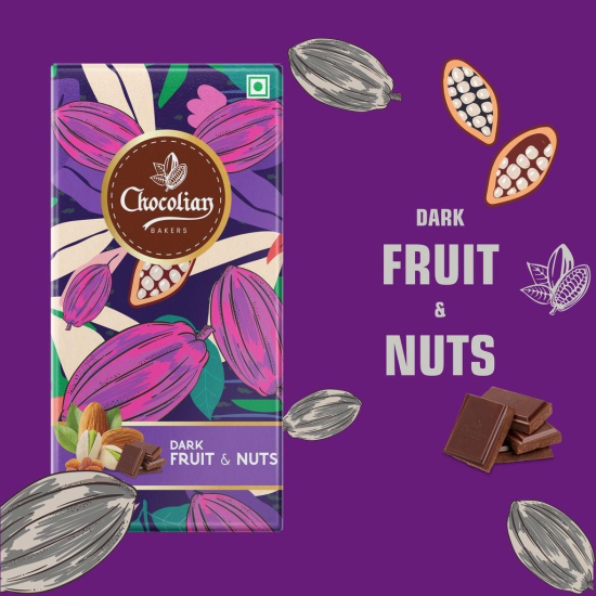 Chocolian Bakers Fruit & Nut Dark Chocolate Bar - Pack Of 4 | 100% Veg | Eggless |