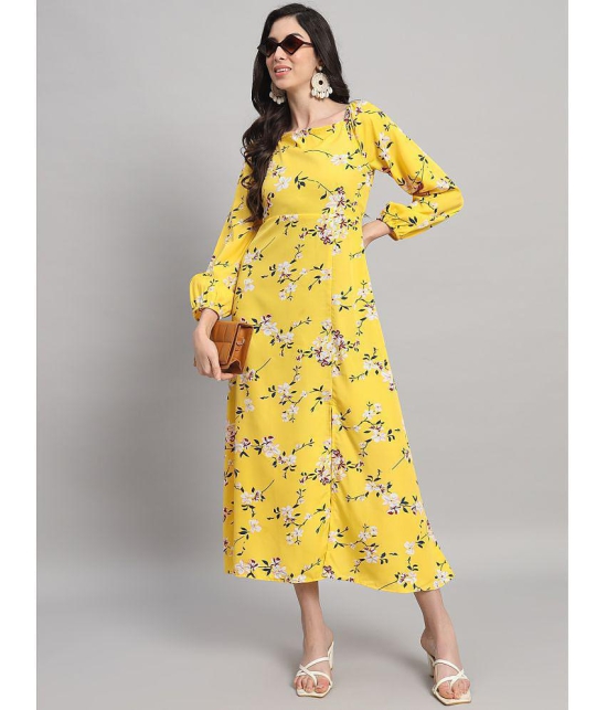 Curvydrobe Crepe Printed Midi Women's Side Slit Dress - Yellow ( Pack of 1 ) - None