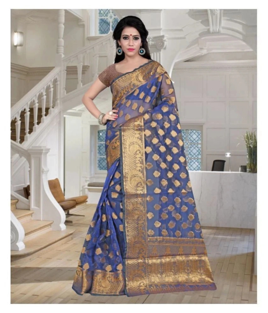 Gazal Fashions - Blue Banarasi Silk Saree With Blouse Piece (Pack of 1)