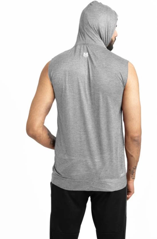 Men Solid Hooded Neck Polyester Grey T-Shirt